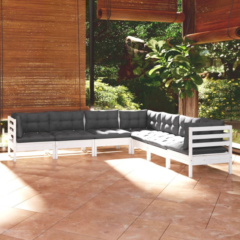 vidaXL 7-tlg. Garten-Lounge-Set mit Kissen Weiß Kiefer Massivholz vidaXL 7-tlg. Garten-Lounge-Set mit Kissen Weiß Kiefer Massivholz