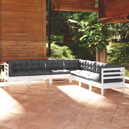 vidaXL 7-tlg. Garten-Lounge-Set mit Kissen Weiß Kiefer Massivholz