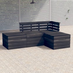 4-tlg. Garten-Sofagarnitur aus Paletten Kiefernholz Dunkelgrau