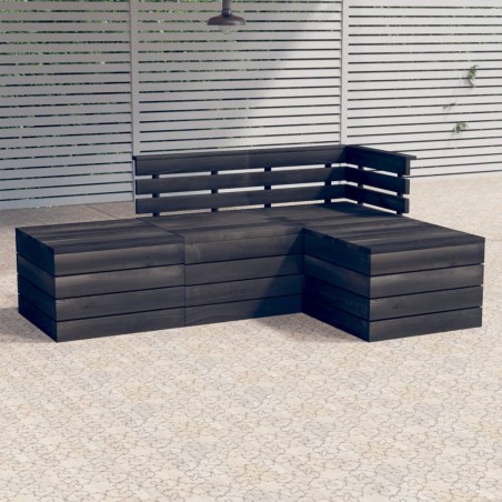 4-tlg. Garten-Sofagarnitur aus Paletten Kiefernholz Dunkelgrau