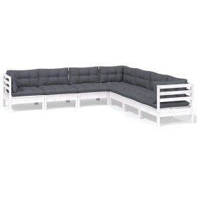 vidaXL 7-tlg. Garten-Lounge-Set mit Kissen Weiß Kiefer Massivholz