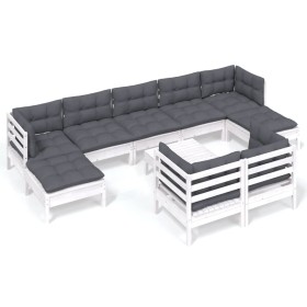 vidaXL 10-tlg. Garten-Lounge-Set mit Kissen Weiß Kiefer Massivholz