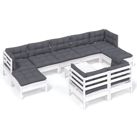 vidaXL 10-tlg. Garten-Lounge-Set mit Kissen Weiß Kiefer Massivholz
