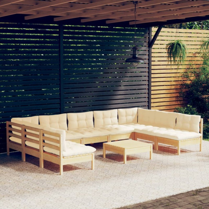 vidaXL 10-tlg. Garten-Lounge-Set mit Creme Kissen Massivholz Kiefer vidaXL 10-tlg. Garten-Lounge-Set mit Creme Kissen Massivholz Kiefer