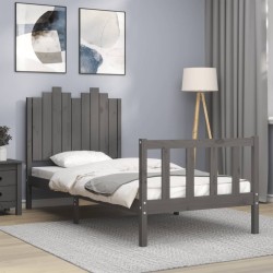 Massivholzbett mit Kopfteil Grau 90x200 cm