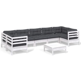 vidaXL 8-tlg. Garten-Lounge-Set mit Kissen Weiß Kiefernholz