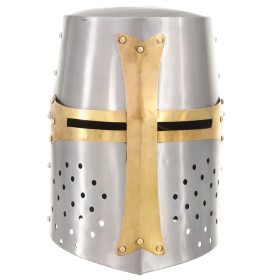vidaXL Mittelalterlicher Kreuzritter-Helm Antik Replik LARP Silbern Stahl 