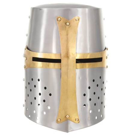 vidaXL Mittelalterlicher Kreuzritter-Helm Antik Replik LARP Silbern Stahl 