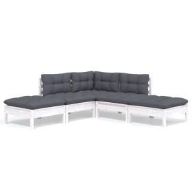 vidaXL 5-tlg. Garten-Lounge-Set mit Kissen Weiß Kiefernholz