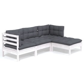 vidaXL 4-tlg. Garten-Lounge-Set mit Kissen Weiß Kiefernholz