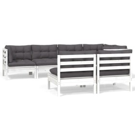 vidaXL 7-tlg. Garten-Lounge-Set mit Kissen Weiß Kiefer Massivholz