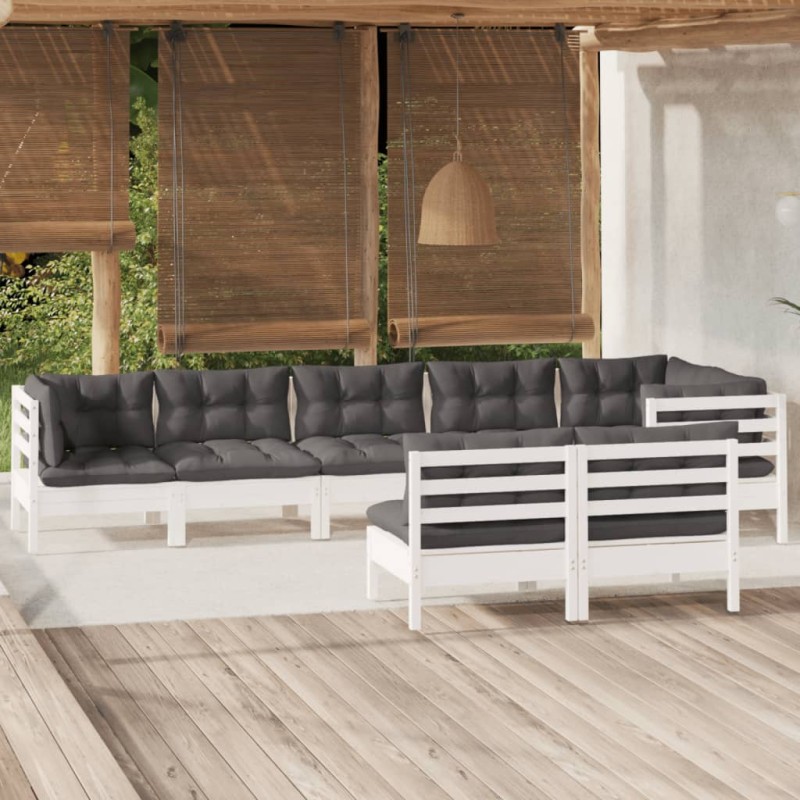 vidaXL 8-tlg. Garten-Lounge-Set mit Kissen Weiß Kiefer Massivholz vidaXL 8-tlg. Garten-Lounge-Set mit Kissen Weiß Kiefer Massivholz