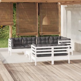 vidaXL 8-tlg. Garten-Lounge-Set mit Kissen Weiß Kiefer Massivholz