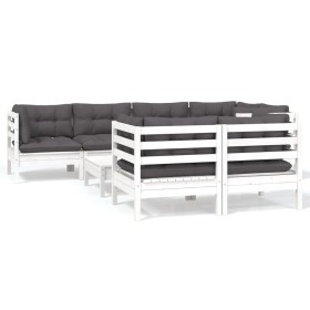 vidaXL 8-tlg. Garten-Lounge-Set mit Kissen Weiß Kiefer Massivholz