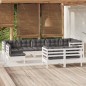 vidaXL 9-tlg. Garten-Lounge-Set mit Kissen Weiß Kiefer Massivholz vidaXL 9-tlg. Garten-Lounge-Set mit Kissen Weiß Kiefer Massivholz