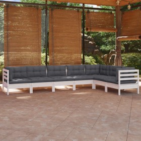 vidaXL 7-tlg. Garten-Lounge-Set mit Kissen Weiß Kiefer Massivholz