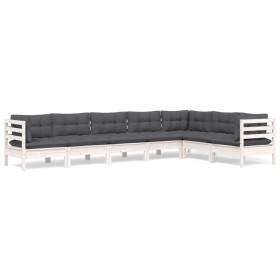 vidaXL 7-tlg. Garten-Lounge-Set mit Kissen Weiß Kiefer Massivholz