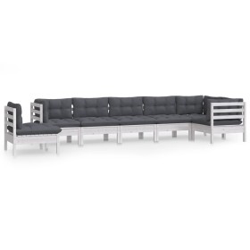 vidaXL 8-tlg. Garten-Lounge-Set mit Kissen Weiß Kiefer Massivholz