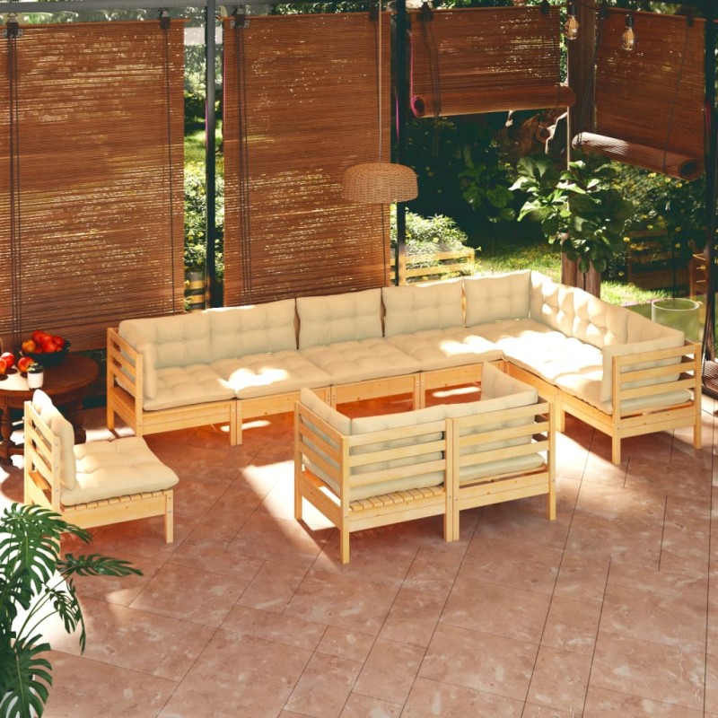 vidaXL 10-tlg. Garten-Lounge-Set mit Creme Kissen Massivholz Kiefer vidaXL 10-tlg. Garten-Lounge-Set mit Creme Kissen Massivholz Kiefer