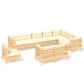 vidaXL 10-tlg. Garten-Lounge-Set mit Creme Kissen Massivholz Kiefer