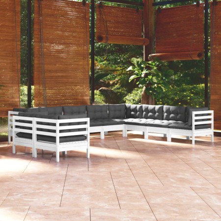 vidaXL 10-tlg. Garten-Lounge-Set mit Kissen Weiß Massivholz Kiefer