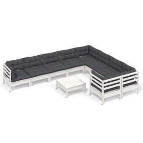 vidaXL 10-tlg. Garten-Lounge-Set mit Kissen Weiß Kiefernholz