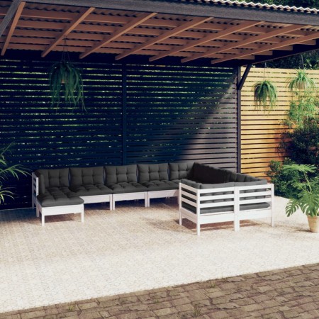 vidaXL 10-tlg. Garten-Lounge-Set mit Kissen Weiß Kiefernholz