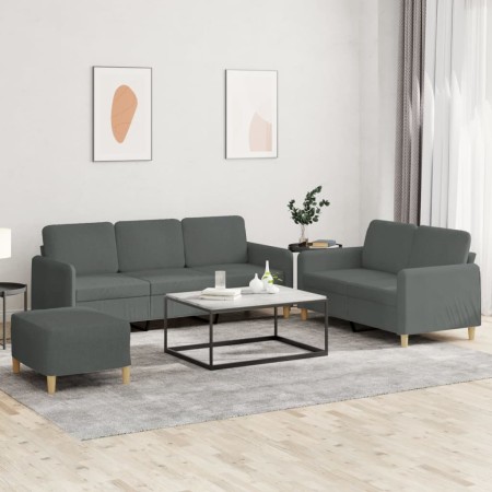 vidaXL 3-tlg. Sofagarnitur mit Kissen Dunkelgrau Stoff