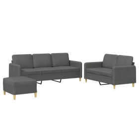 vidaXL 3-tlg. Sofagarnitur mit Kissen Dunkelgrau Stoff