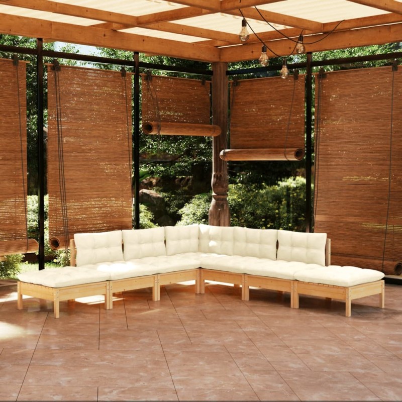 vidaXL 7-tlg. Garten-Lounge-Set mit Creme Kissen Kiefernholz vidaXL 7-tlg. Garten-Lounge-Set mit Creme Kissen Kiefernholz