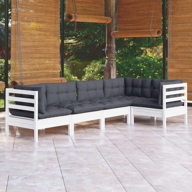 vidaXL 5-tlg. Garten-Lounge-Set mit Kissen Weiß Kiefernholz vidaXL 5-tlg. Garten-Lounge-Set mit Kissen Weiß Kiefernholz