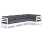 vidaXL 5-tlg. Garten-Lounge-Set mit Kissen Weiß Kiefernholz vidaXL 5-tlg. Garten-Lounge-Set mit Kissen Weiß Kiefernholz