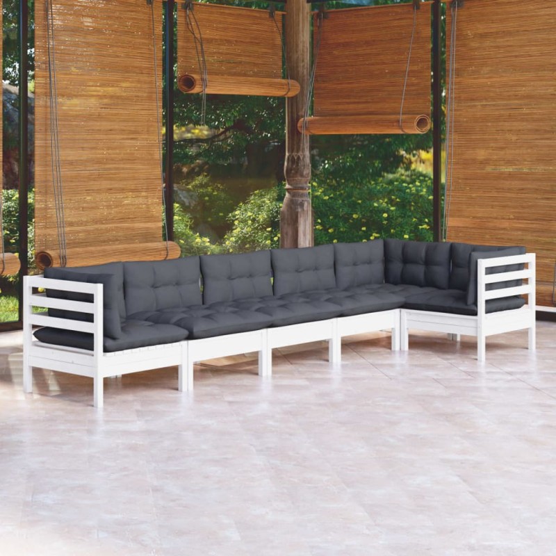 vidaXL 6-tlg. Garten-Lounge-Set mit Kissen Weiß Kiefernholz vidaXL 6-tlg. Garten-Lounge-Set mit Kissen Weiß Kiefernholz