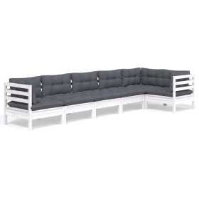 vidaXL 6-tlg. Garten-Lounge-Set mit Kissen Weiß Kiefernholz