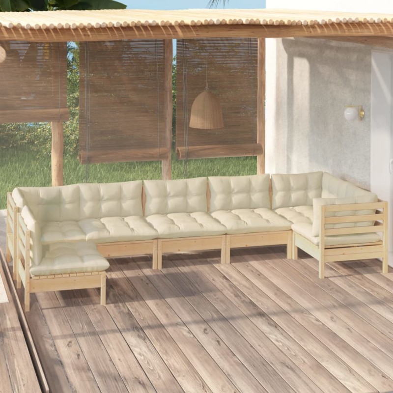 vidaXL 7-tlg. Garten-Lounge-Set mit Creme Kissen Kiefernholz vidaXL 7-tlg. Garten-Lounge-Set mit Creme Kissen Kiefernholz