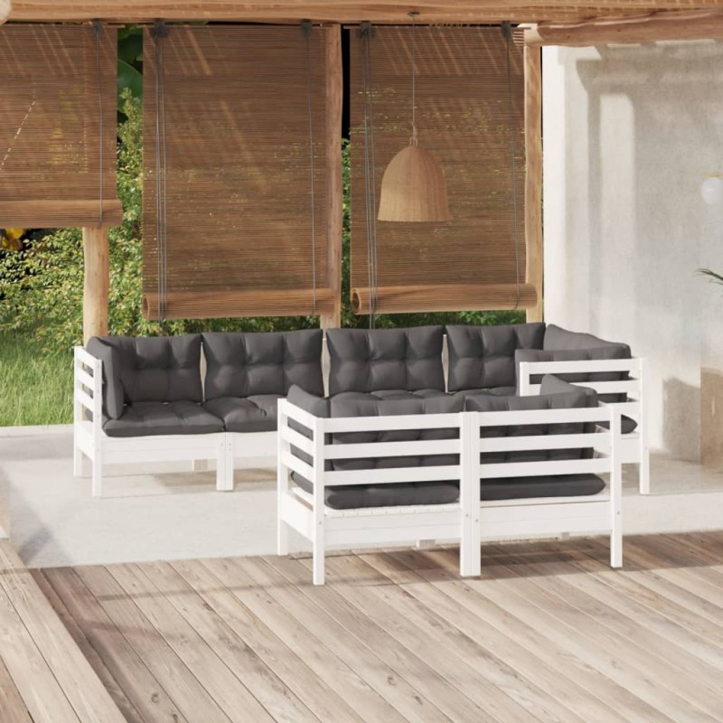 vidaXL 7-tlg. Garten-Lounge-Set mit Kissen Weiß Kiefer Massivholz vidaXL 7-tlg. Garten-Lounge-Set mit Kissen Weiß Kiefer Massivholz