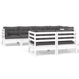 vidaXL 7-tlg. Garten-Lounge-Set mit Kissen Weiß Kiefer Massivholz