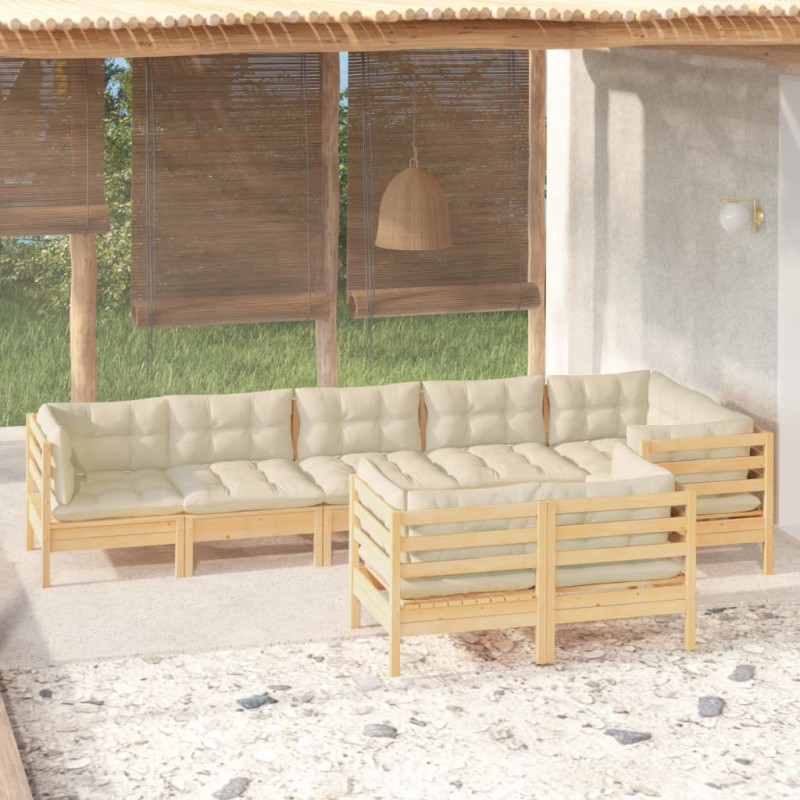 vidaXL 8-tlg. Garten-Lounge-Set mit Creme Kissen Massivholz Kiefer vidaXL 8-tlg. Garten-Lounge-Set mit Creme Kissen Massivholz Kiefer