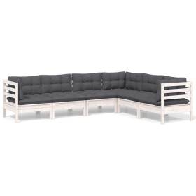 vidaXL 6-tlg. Garten-Lounge-Set mit Kissen Weiß Kiefer Massivholz