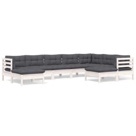vidaXL 9-tlg. Garten-Lounge-Set mit Kissen Weiß Kiefer Massivholz