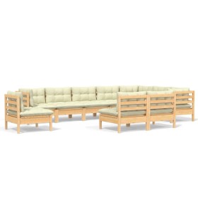 vidaXL 10-tlg. Garten-Lounge-Set mit Creme Kissen Massivholz Kiefer