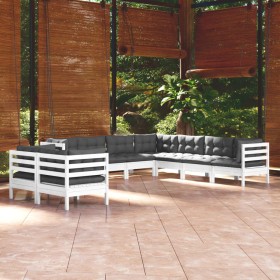 vidaXL 9-tlg. Garten-Lounge-Set mit Kissen Weiß Massivholz Kiefer 