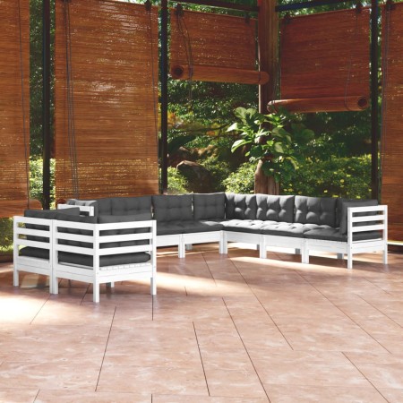 vidaXL 9-tlg. Garten-Lounge-Set mit Kissen Weiß Massivholz Kiefer 