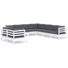 vidaXL 9-tlg. Garten-Lounge-Set mit Kissen Weiß Massivholz Kiefer 