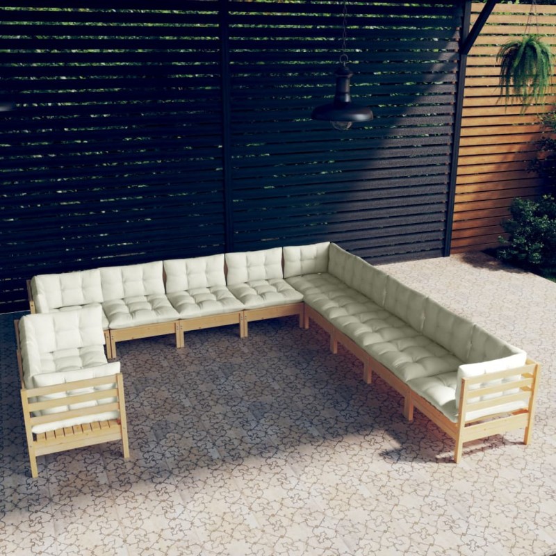 vidaXL 11-tlg. Garten-Lounge-Set mit Creme Kissen Massivholz Kiefer vidaXL 11-tlg. Garten-Lounge-Set mit Creme Kissen Massivholz Kiefer