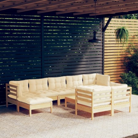 vidaXL 10-tlg. Garten-Lounge-Set mit Creme Kissen Massivholz Kiefer
