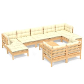 vidaXL 10-tlg. Garten-Lounge-Set mit Creme Kissen Massivholz Kiefer