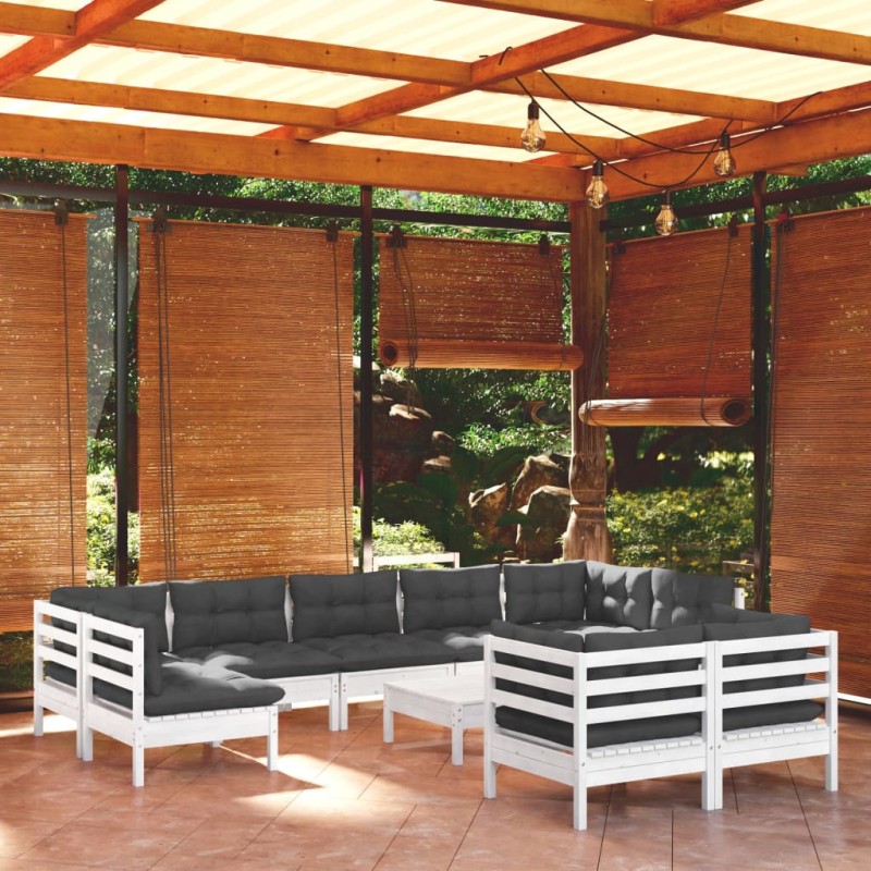 vidaXL 10-tlg. Garten-Lounge-Set mit Kissen Weiß Kiefer Massivholz vidaXL 10-tlg. Garten-Lounge-Set mit Kissen Weiß Kiefer Massivholz