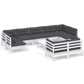 vidaXL 10-tlg. Garten-Lounge-Set mit Kissen Weiß Kiefer Massivholz
