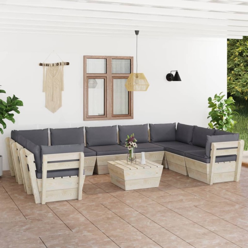 10-tlg. Garten-Sofagarnitur aus Paletten mit Kissen Fichtenholz 10-tlg. Garten-Sofagarnitur aus Paletten mit Kissen Fichtenholz